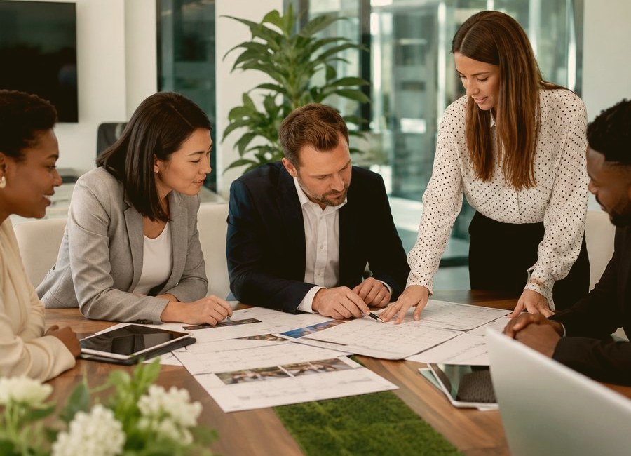 Business team reviewing event plans